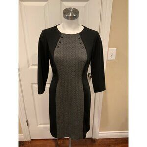 Tahari Arthur S. Levine Black & Gray Houndstooth Studded Dress, Size 4